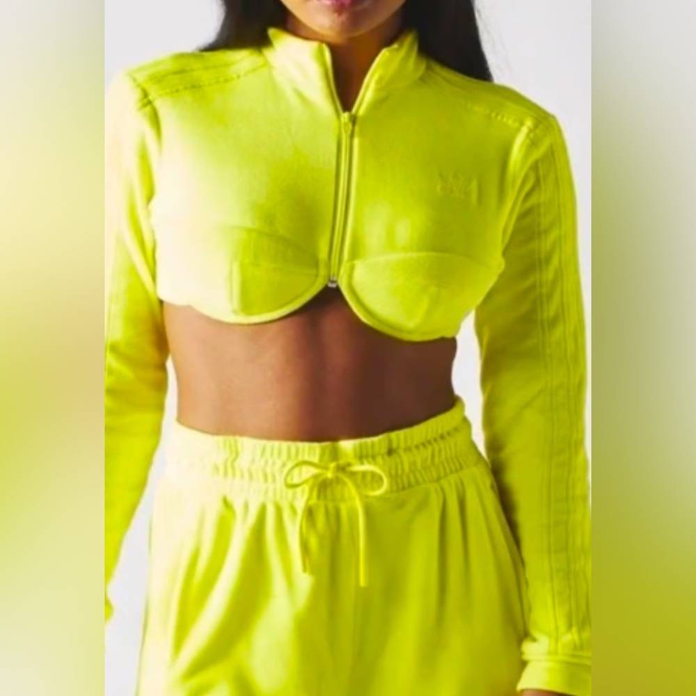 Adidas X Jeremy Scott Velour Crop Track Top Neon Yellow - Picture 4 of 4